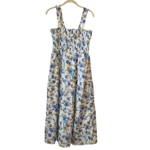 Heartloom Ronnie Dress Small Blue Floral Cotton Smocked Midi Revolve Cottagecore - Picture 6 of 7